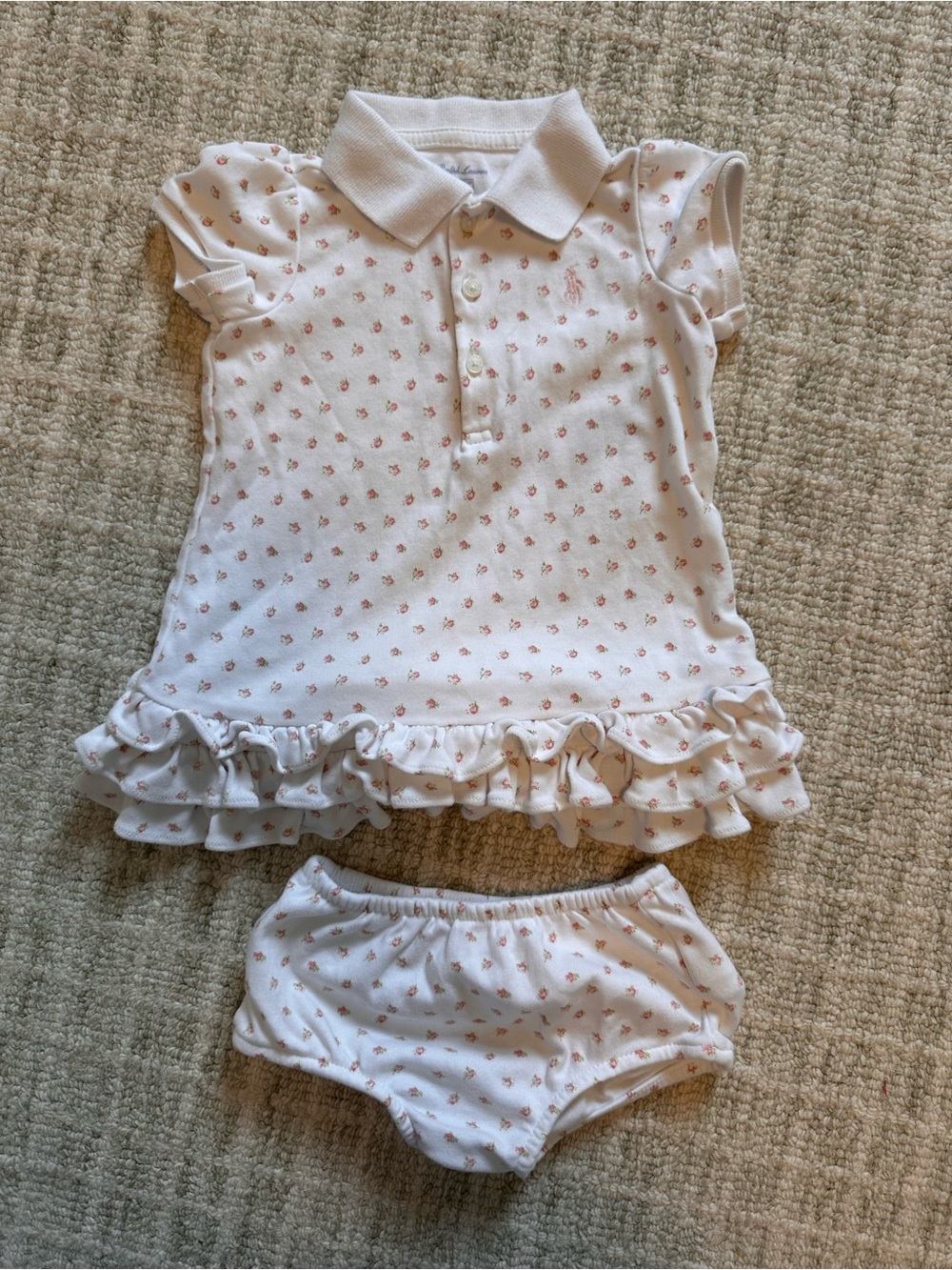 Ralph Lauren White Polo Dress Set with Pink Floral Print -9-12 month